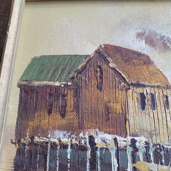 Vintage Mid-Century Original Framed Painting - Boat and water scene - Picture 8 of 16